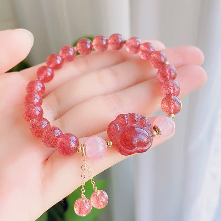 Pulsera de amor con forma de pata de gato de la suerte, cristal rosa, cuarzo fresa Natural, Buddha Stones - image 4