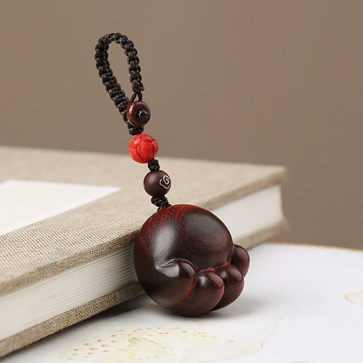 Buddha Stones hoja pequeña sándalo rojo sándalo verde madera de ébano gato de la suerte garra protección llavero