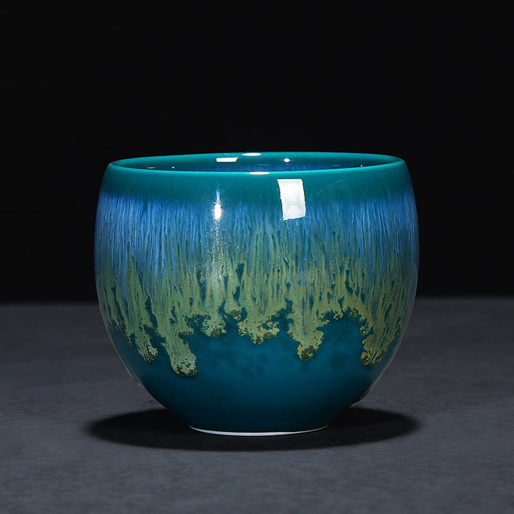 Taza de té de cerámica con cambio de horno de esmalte Jianzhan chino , Buddha Stones, taza de té Tenmoku Kung Fu