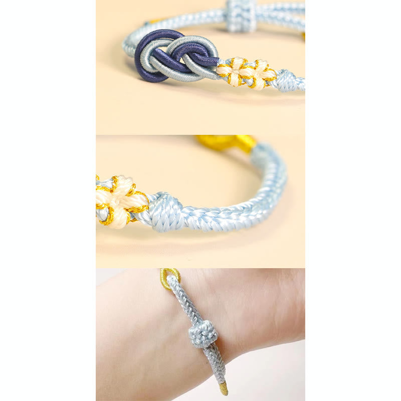 Pulsera de conexión de suerte con nudo de flor de melocotón, nudo de paz de ocho hilos hecho a mano con Buddha Stones