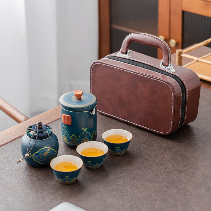 Tetera de cerámica de Gongfu chino con flores de Buddha Stones , bolsa portátil para juego de té de viaje al aire libre