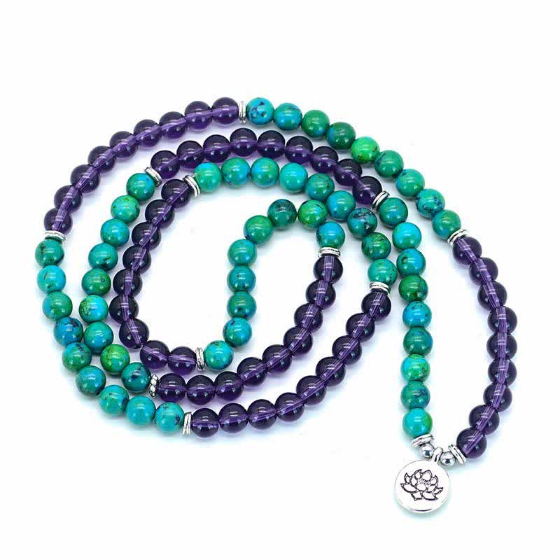 Pulsera con dije de loto espiritual de aventurina verde amatista