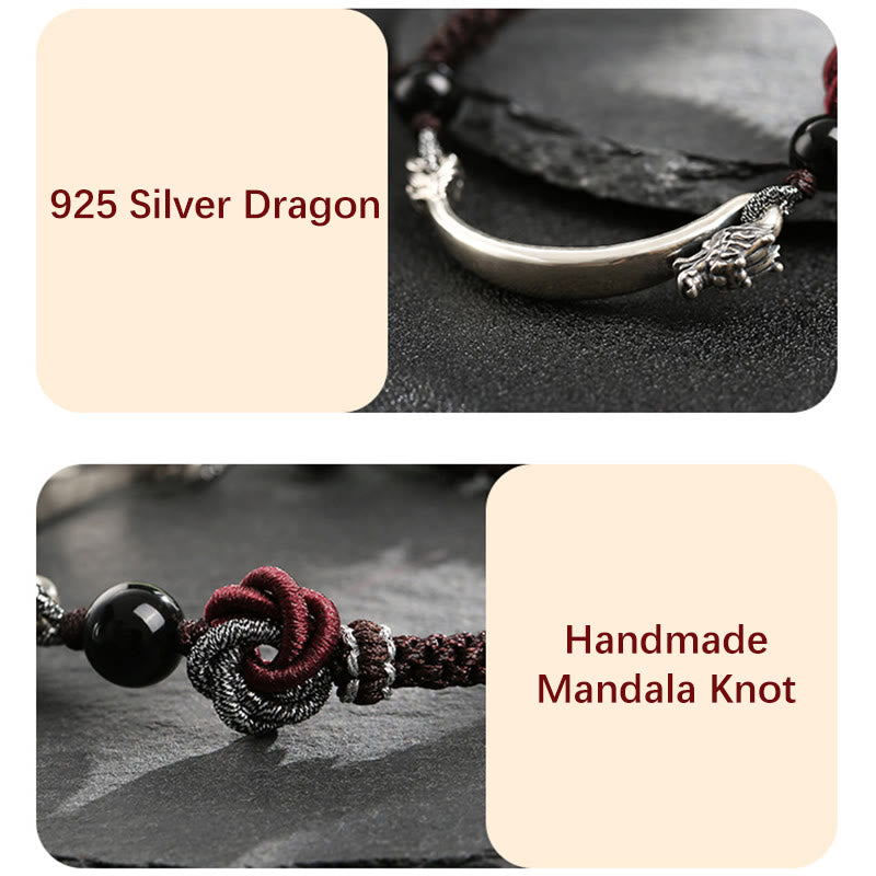 Pulsera trenzada hecha a mano con diseño de dragón auspicioso de plata de ley 925 con Buddha Stones - image 6