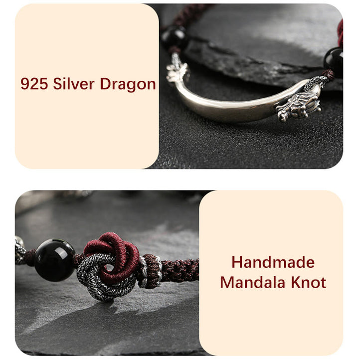 Pulsera trenzada hecha a mano con diseño de dragón auspicioso de plata de ley 925 con Buddha Stones - image 6