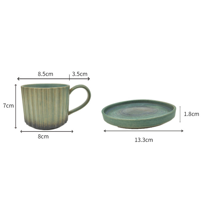 Taza de café de cerámica con cambio de horno a rayas Retro de Buddha Stones, taza de café y té de cerámica rugosa con platillo de 250ml