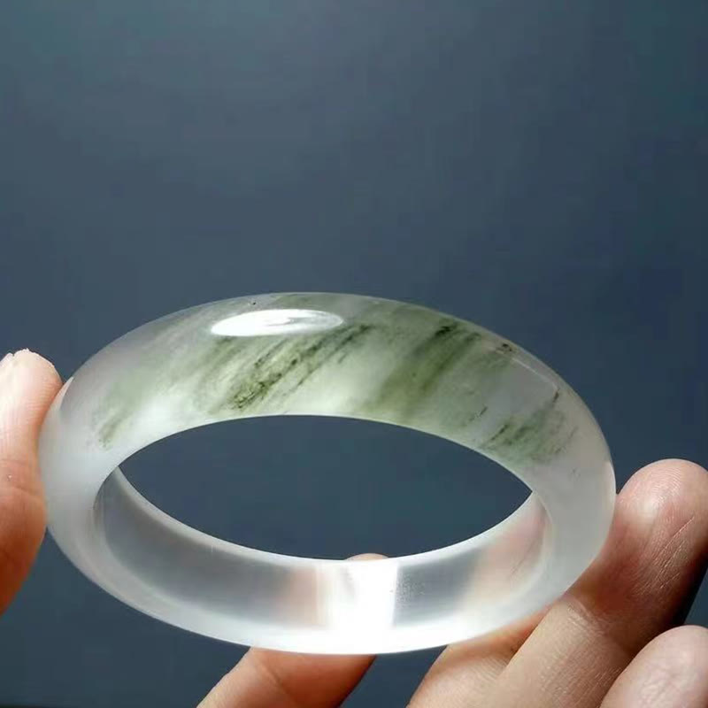 Pulsera de la suerte de la riqueza del jade de seda dorada translúcida natural de las Buddha Stones - Blanco verde translúcido - 62 mm - image 10