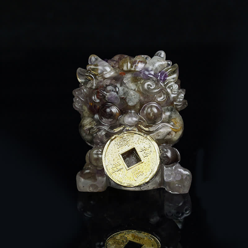 Buddha Stones hechas a mano, moneda de oro PiXiu, cristal Fengshui, energía, fortuna, decoración del hogar