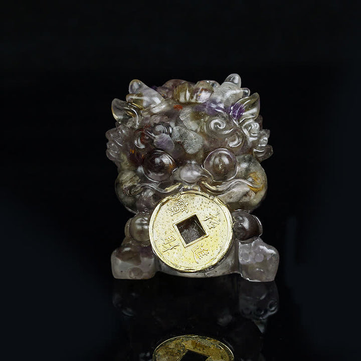 Buddha Stones hechas a mano, moneda de oro PiXiu, cristal Fengshui, energía, fortuna, decoración del hogar