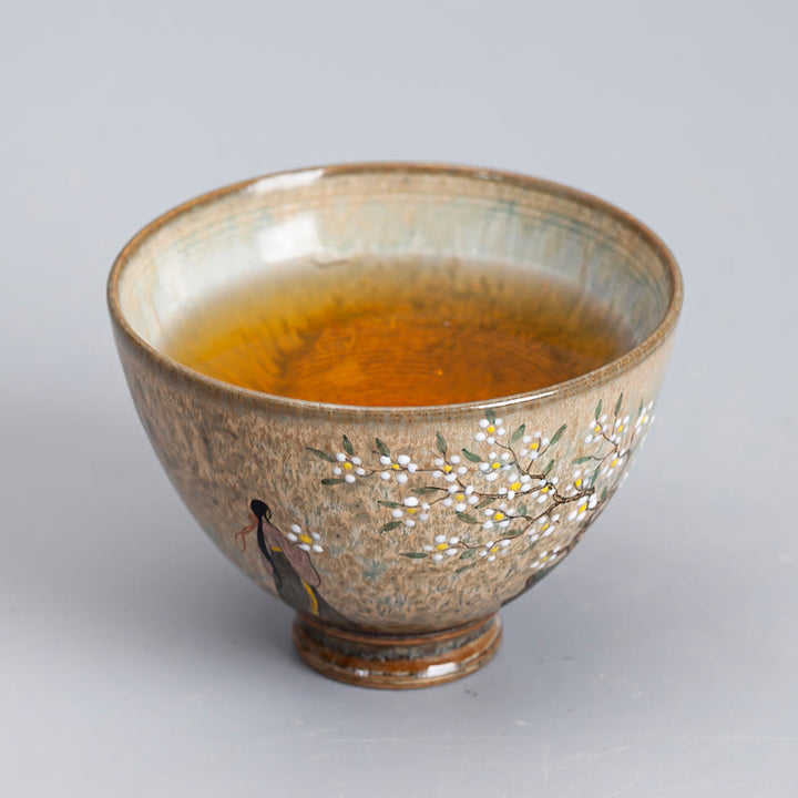 Buddha Stones Jingdezhen pintadas a mano Ru Kiln porcelana Hanfu niña flor taza de té de cerámica tazas de té Kung Fu