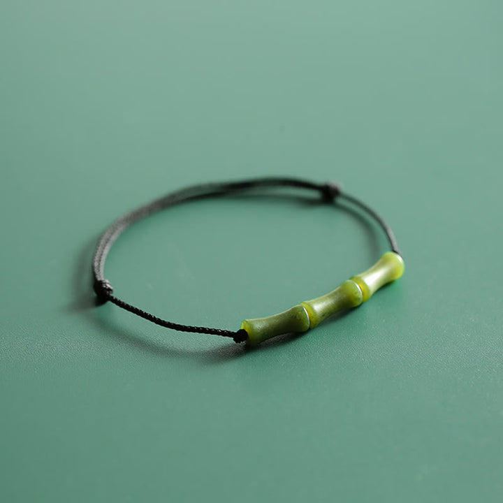 Pulsera de abundancia de suerte con patrón de jade de bambú verde con Buddha Stones