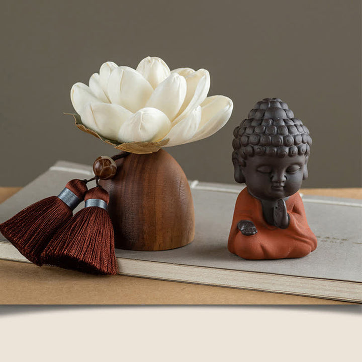 Decoraciones de cura calmante de flor de Buda de madera de melocotón negro - Pequeño Tathagata - image 1