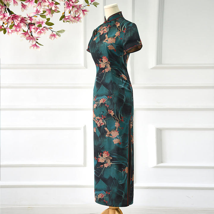 Vestido Cheongsam con estampado de flores rosas vintage de Buddha Stones vestido Qipao para mujer - image 3