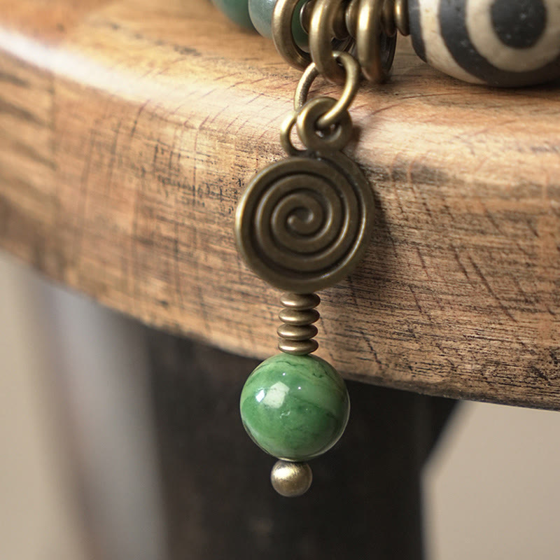 Pulsera triple de envoltura de paz de sabiduría de cuentas Dzi de semilla de Bodhi cian
