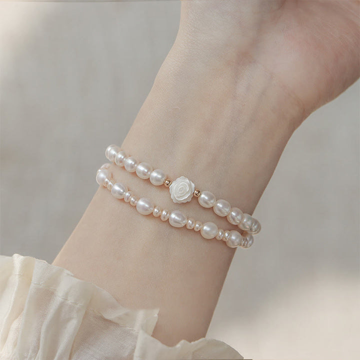 Pulsera de cuentas de sinceridad con perlas de flores naturales