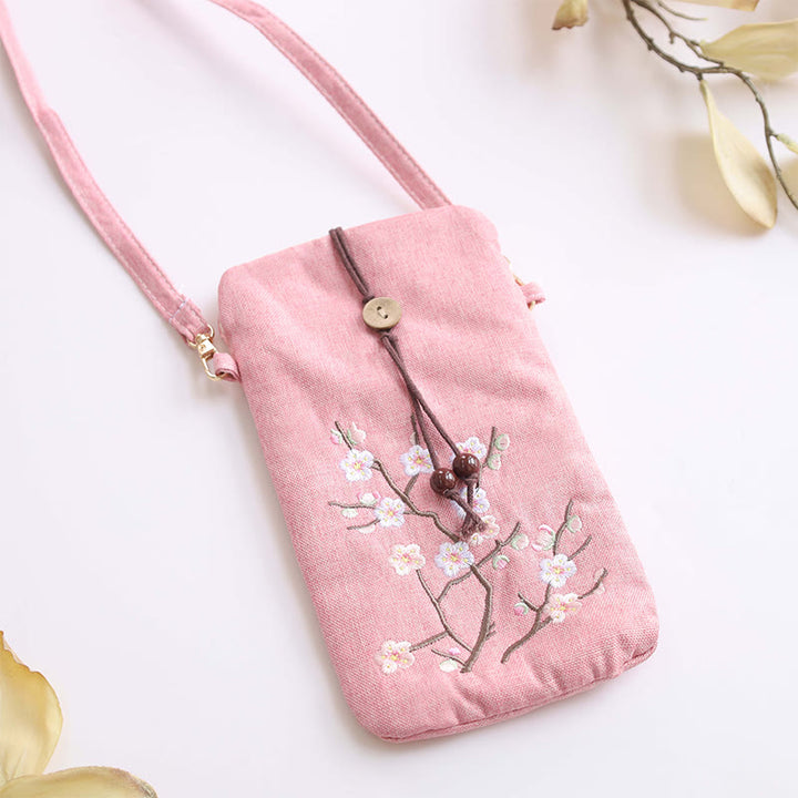 Buddha Stones, pequeñas flores bordadas, bolso de hombro, bolso para teléfono móvil, 11*20cm