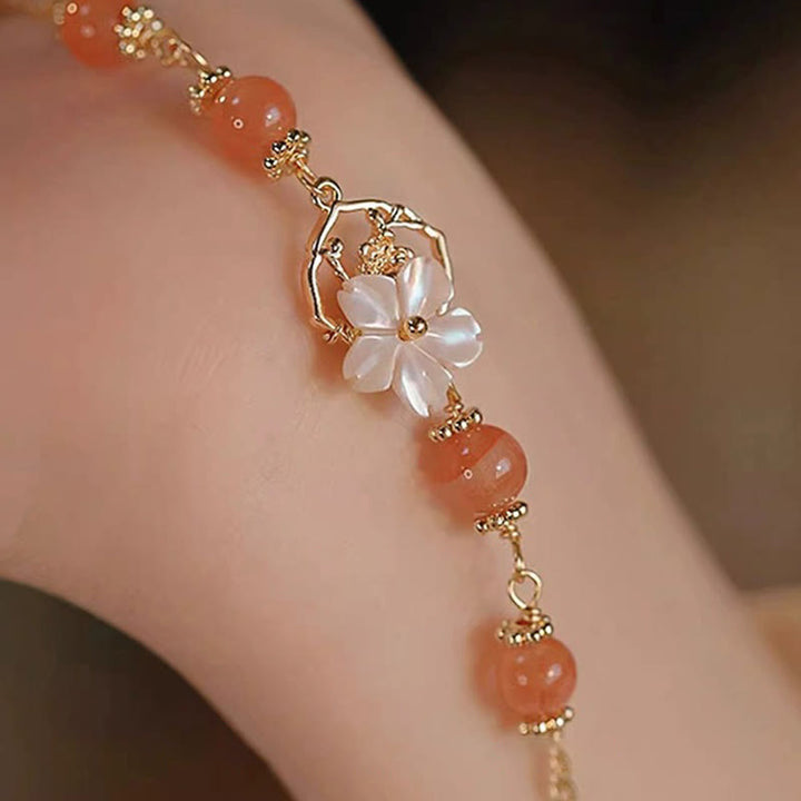 Pulsera de Confianza de Buddha Stones Ágata Roja Piedra Tridacna Flor