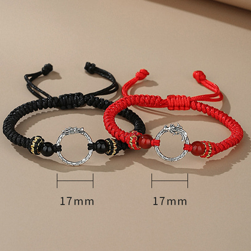 Pulsera de plata de ley 925 hecha a mano con Buddha Stones , año del dragón, Fénix, hebilla de la paz, pulsera para pareja de la suerte