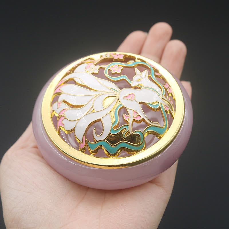 Quemador de incienso de meditación curativa de cristal Liuli de zorro de nueve colas con Buddha Stones