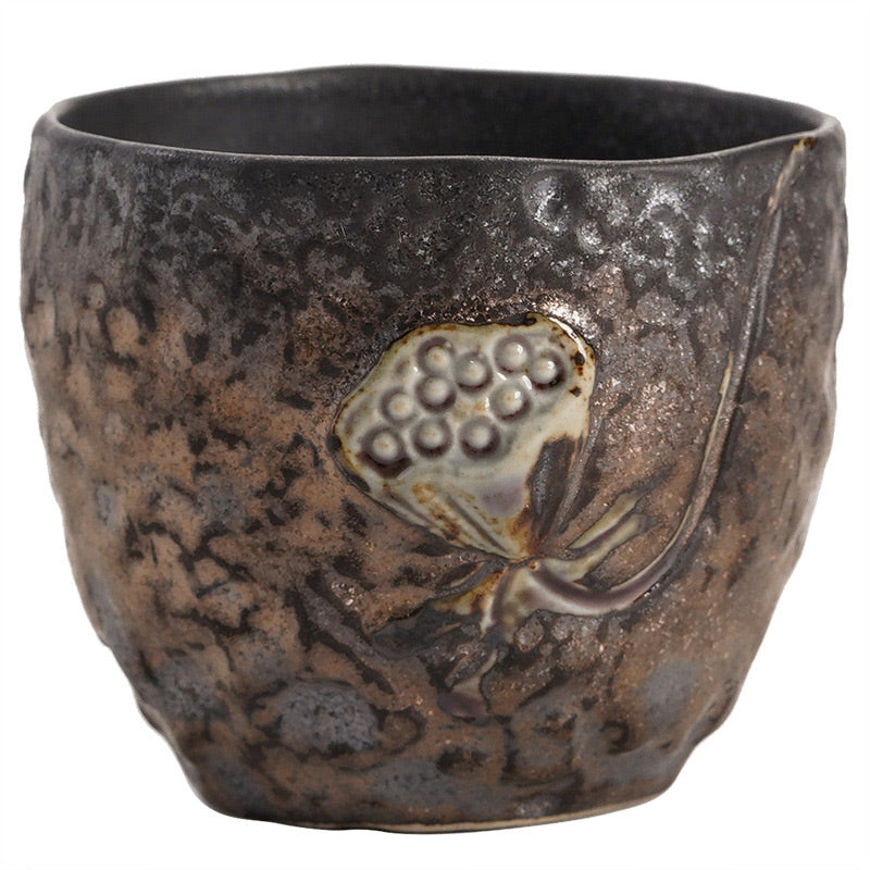Taza de té de cerámica con Buddha Stones, hoja de vaina de loto, flor, nubes propicias, taza de té de Kung Fu