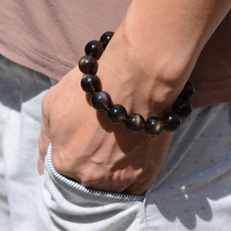 Pulsera positiva de obsidiana arcoíris natural con Buddha Stones