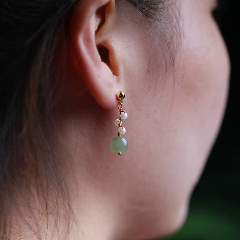 Pendientes colgantes con forma de gota de la suerte, chapados en oro de 14 quilates, con patrón de flores de jade hetiano