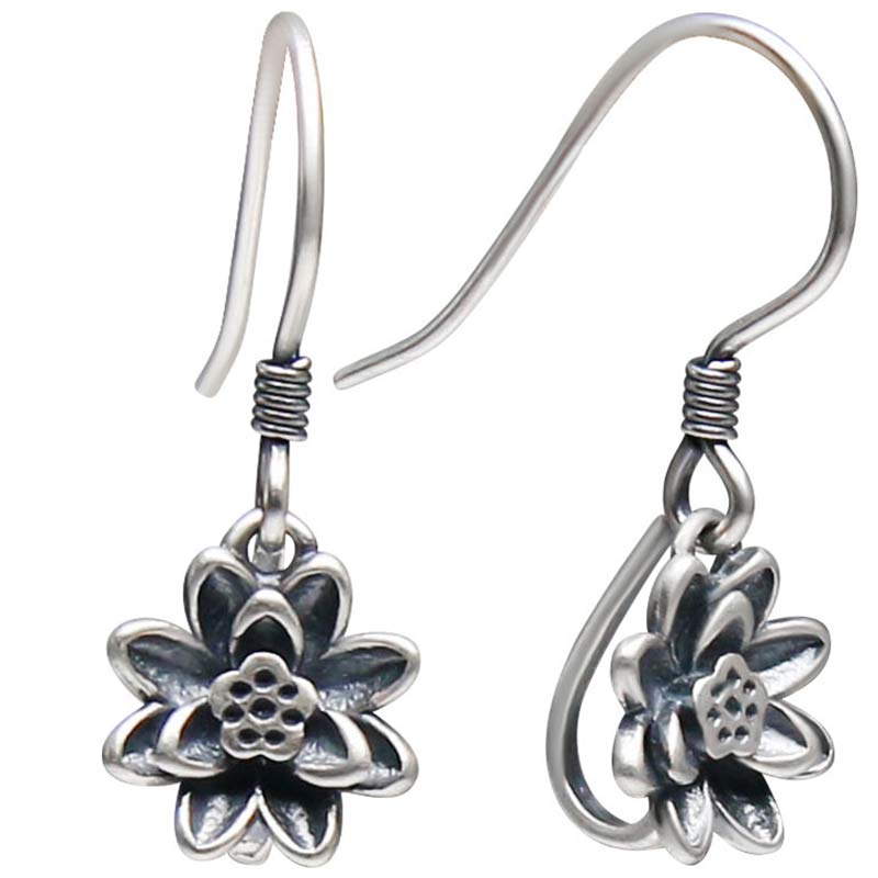 Pendientes de iluminación de flor de loto de plata de ley 925 con Buddha Stones