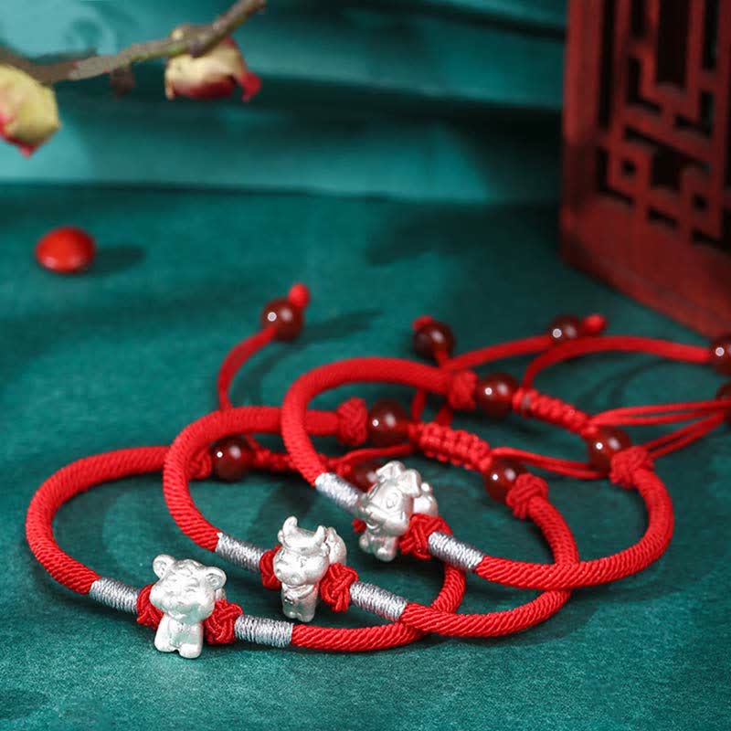 Pulsera de hilo rojo de la fuerza de la suerte del zodíaco chino de plata de ley 999 con Buddha Stones - image 9