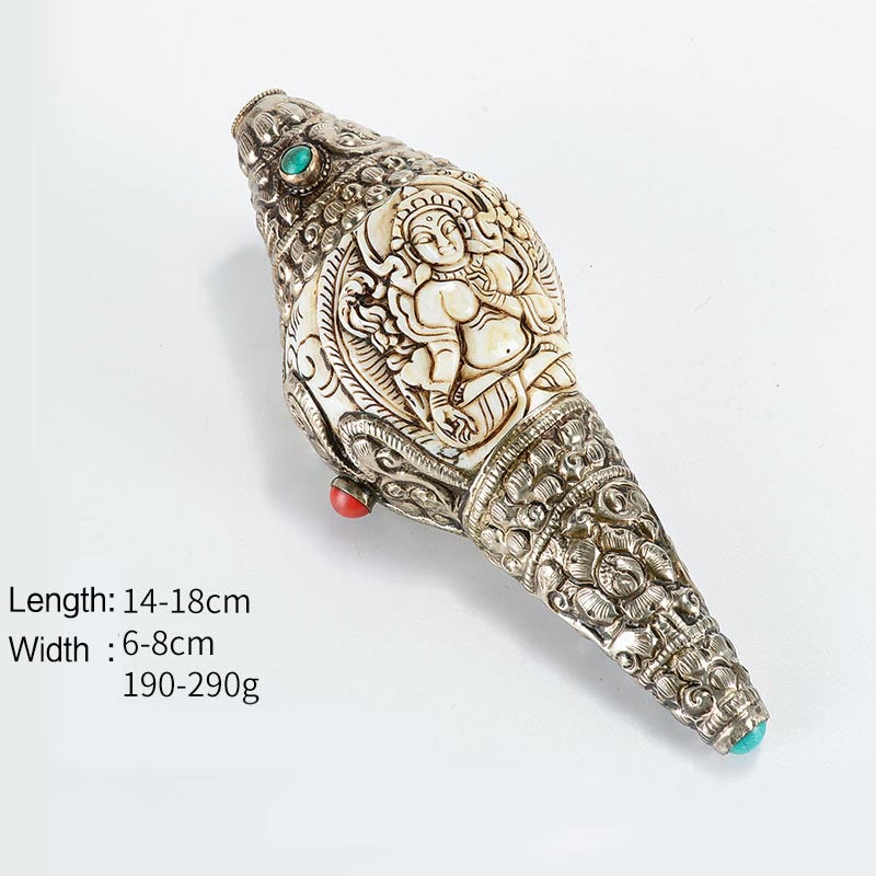 Decoración positiva de la riqueza de la concha de Buda Shankha grabada hecha a mano tibetana - Tara Blanca - image 2