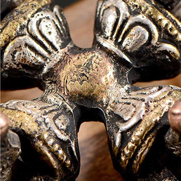 Tibetano hecho a mano 5 puntas doble Dorje cobre hierro Thunderbolt fuerza Vajra