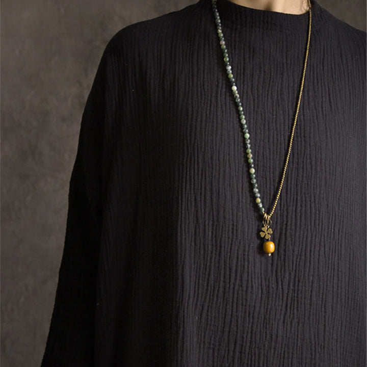 Pulsera multicapa de la suerte de cobre con ágata musgosa y Buddha Stones