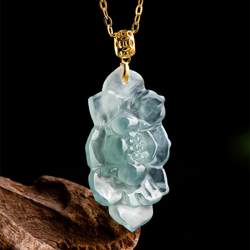 Colgante de collar de prosperidad con diseño de loto de jade natural de oro de 18 quilates con Buddha Stones - image 4