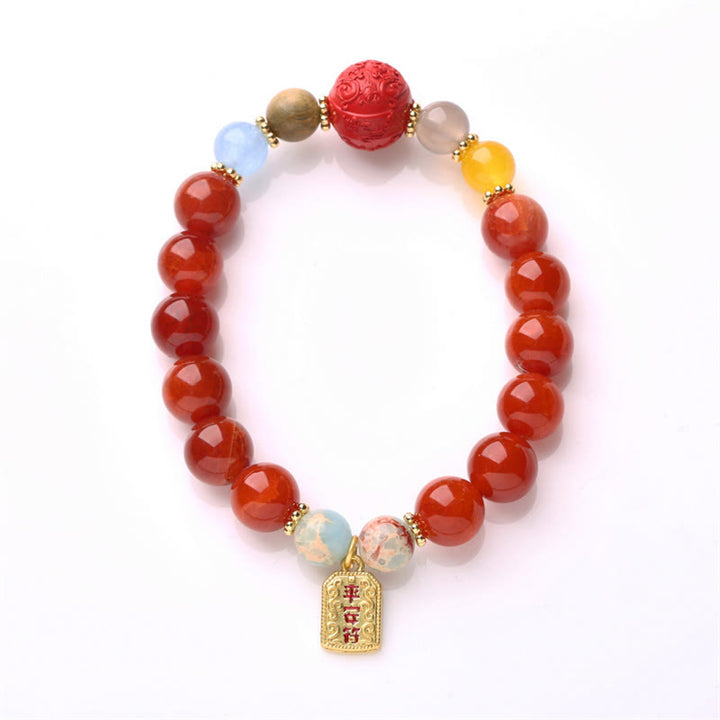 Buddha Stones roja natural Talismán de la paz Fu Carácter Dragón Cola Confianza Charm Pulsera