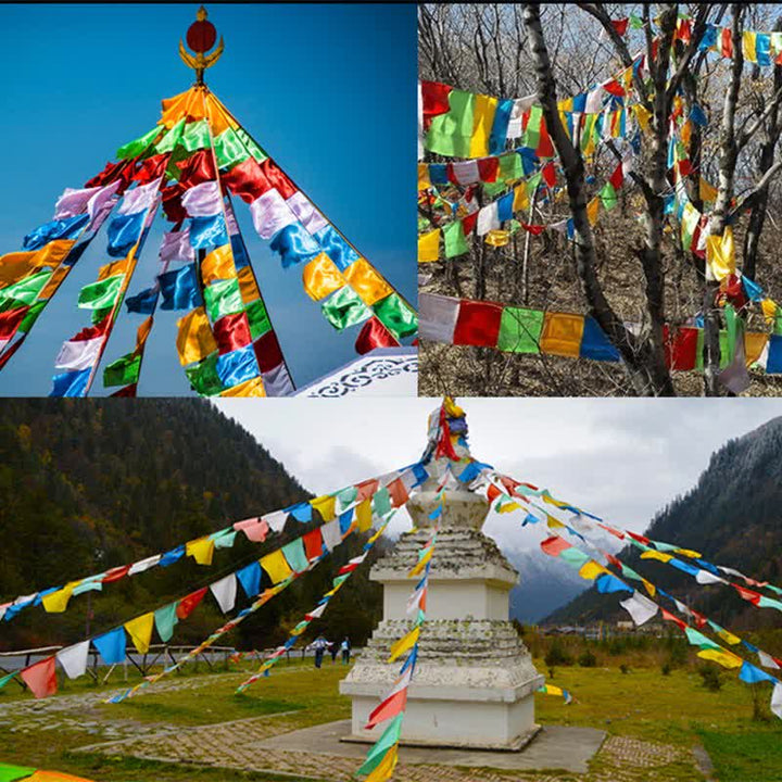 Bandera tibetana de oración al aire libre, 5 colores, caballo de viento, Buda, Tara, escrituras curativas, auspiciosas