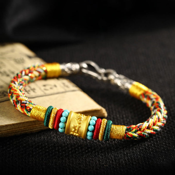 Buddha Stones Tíbet 999 oro Om Mani Padme Hum pulsera de la suerte hecha a mano con ocho hilos y nudo de la paz - image 12