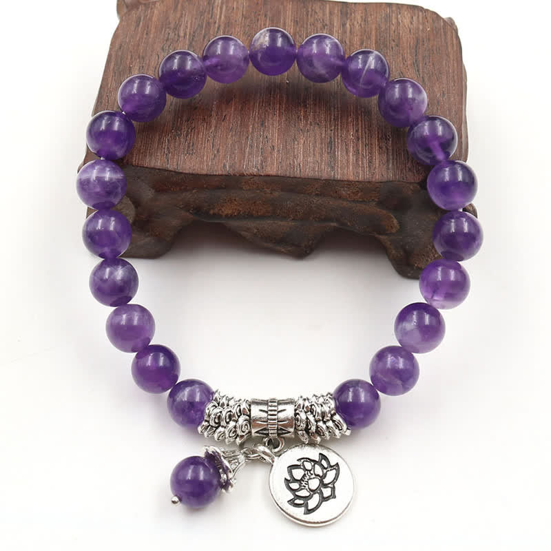 Pulsera de equilibrio curativo de loto de cristal de amatista con Buddha Stones