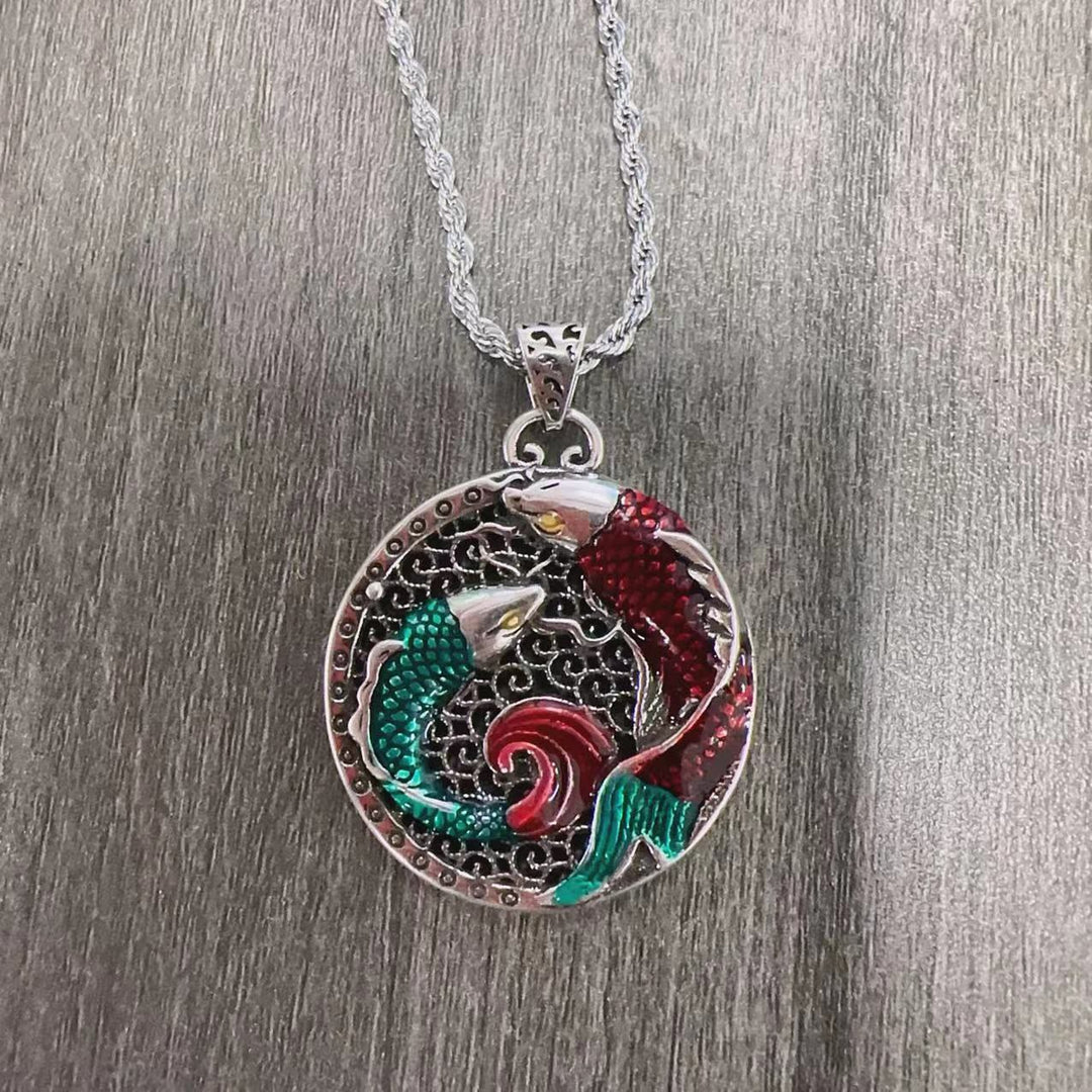 Collar curativo de peces Koi de cobre tibetano con Buddha Stones