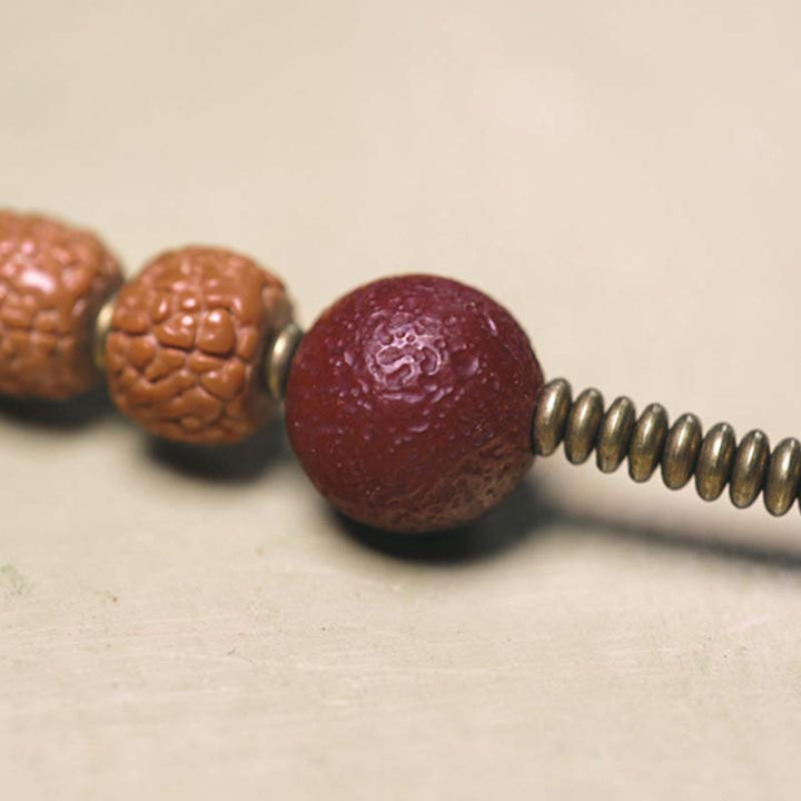 108 cuentas de Mala Rudraksha, semilla Bodhi, cuentas Dzi, pulsera de borlas de buena suerte