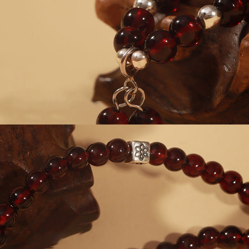 Pulsera de triple vuelta con protección para ojos de gato, granate natural, plata de ley 925 con Buddha Stones - image 5