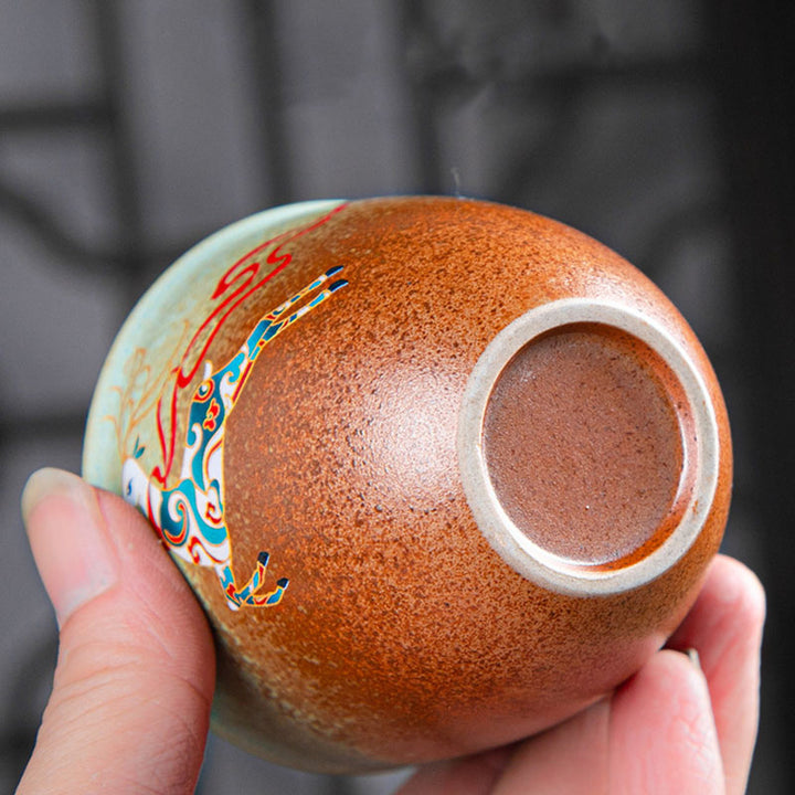 Buddha Stones, ciervo colorido, Pipa, nieve, flores de ciruelo, montañas, ríos, pájaro, taza de té de cerámica, tazón de té de Kung Fu