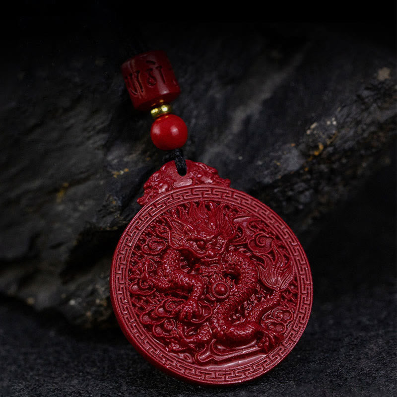 Colgante de collar de protección de dragón de cinabrio natural del año del dragón de Buddha Stones
