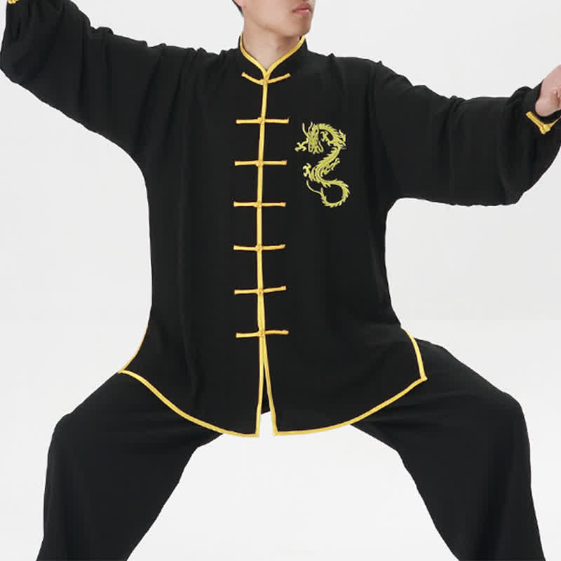 Conjunto de ropa unisex con bordado de dragón y Buddha Stones para práctica espiritual de Qi Gong, meditación y oración.