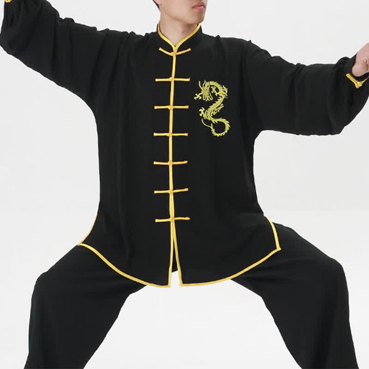 Conjunto de ropa unisex con bordado de dragón y Buddha Stones para práctica espiritual de Qi Gong, meditación y oración.