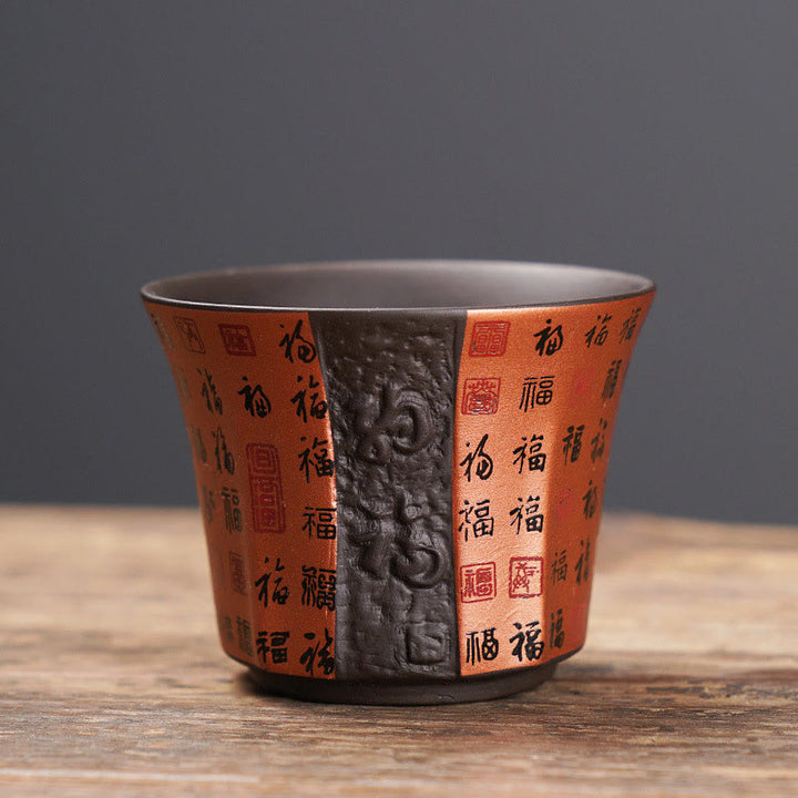 Taza de té de cerámica de arcilla púrpura con personaje Fu pequeño de Buddha Stones, taza de té de Kung Fu de 50ml
