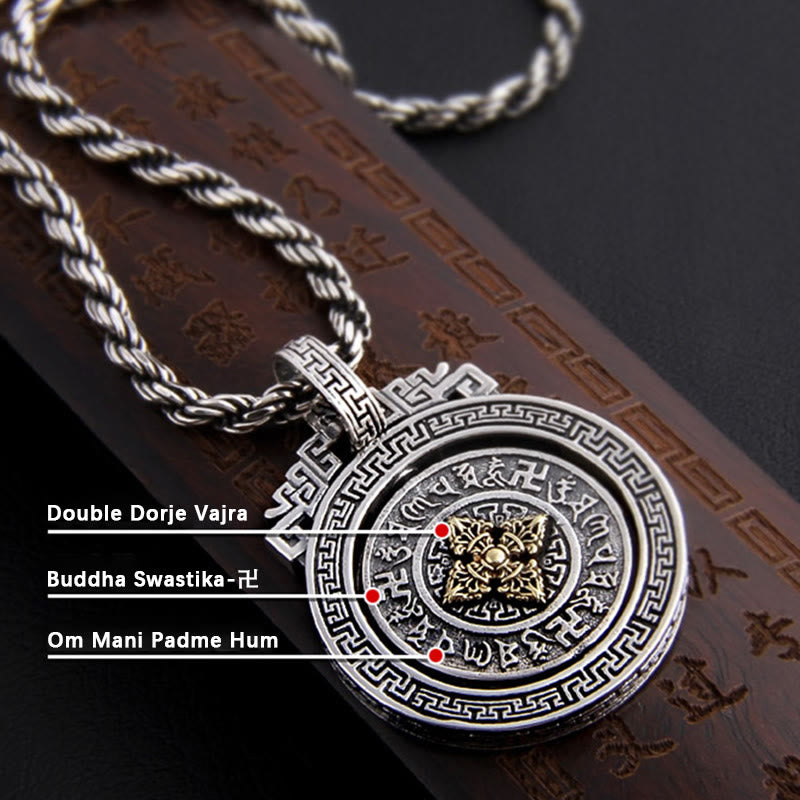 Colgante de collar de paz de pureza giratoria con Buddha Stones tibetanas Om Mani Padme Hum doble Dorje Vajra - image 11