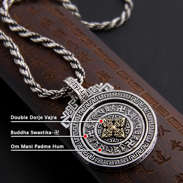 Colgante de collar de paz de pureza giratoria con Buddha Stones tibetanas Om Mani Padme Hum doble Dorje Vajra - image 11
