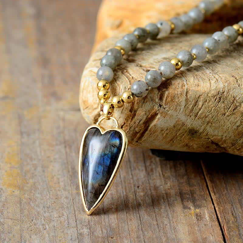 Colgante de collar con cuentas curativas de apoyo de labradorita de Buddha Stones