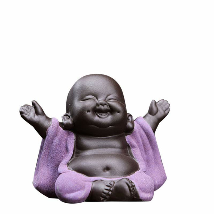 Buddha Stones siempre sonriendo, Buda riéndose, riqueza, suerte, arcilla púrpura, estatua de Maitreya, decoración - Buda púrpura sonriente siempre sonriente - image 18