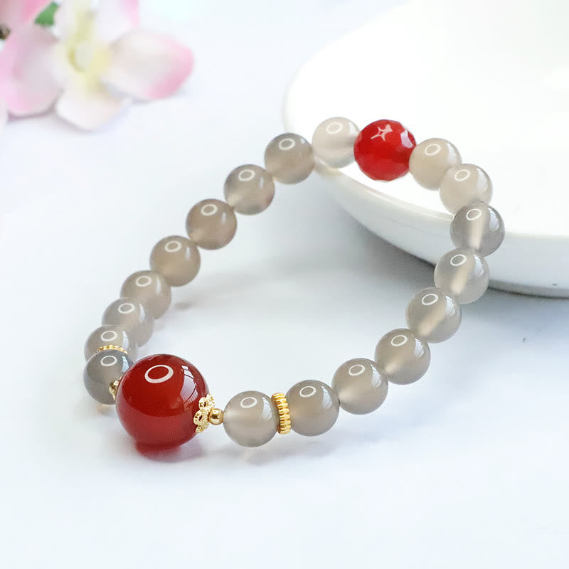 Pulsera Armonía de Ágata Roja y Calcedonia Gris Natural de Buddha Stones