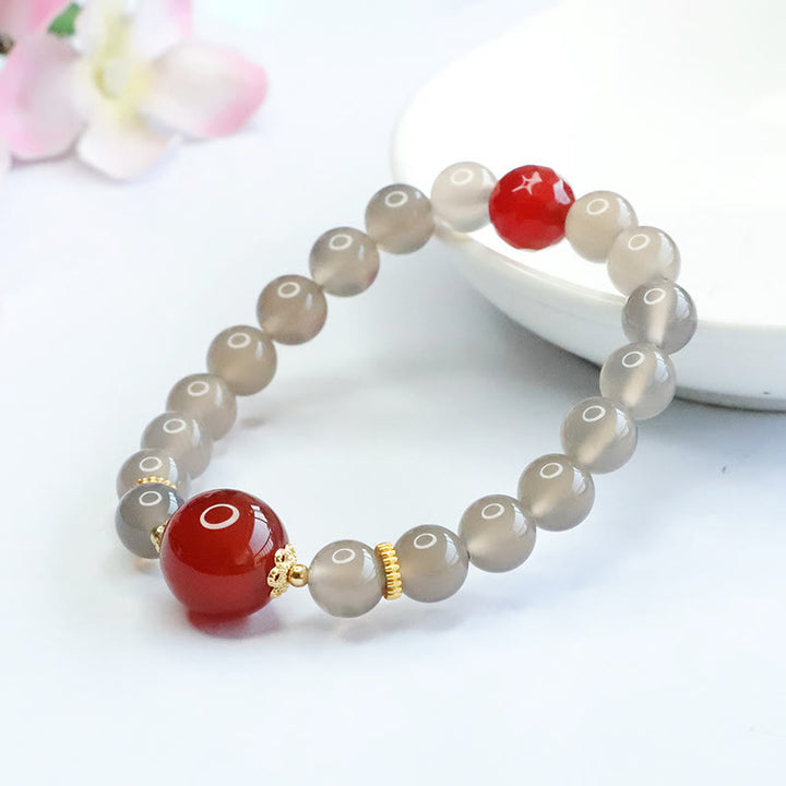 Pulsera Armonía de Ágata Roja y Calcedonia Gris Natural de Buddha Stones