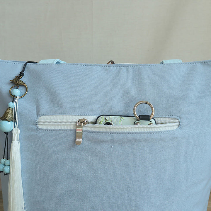 Bolso de hombro de gran capacidad con bordado de bambú, flor de pera, ciruelo, flor de melocotón, bolso de mano